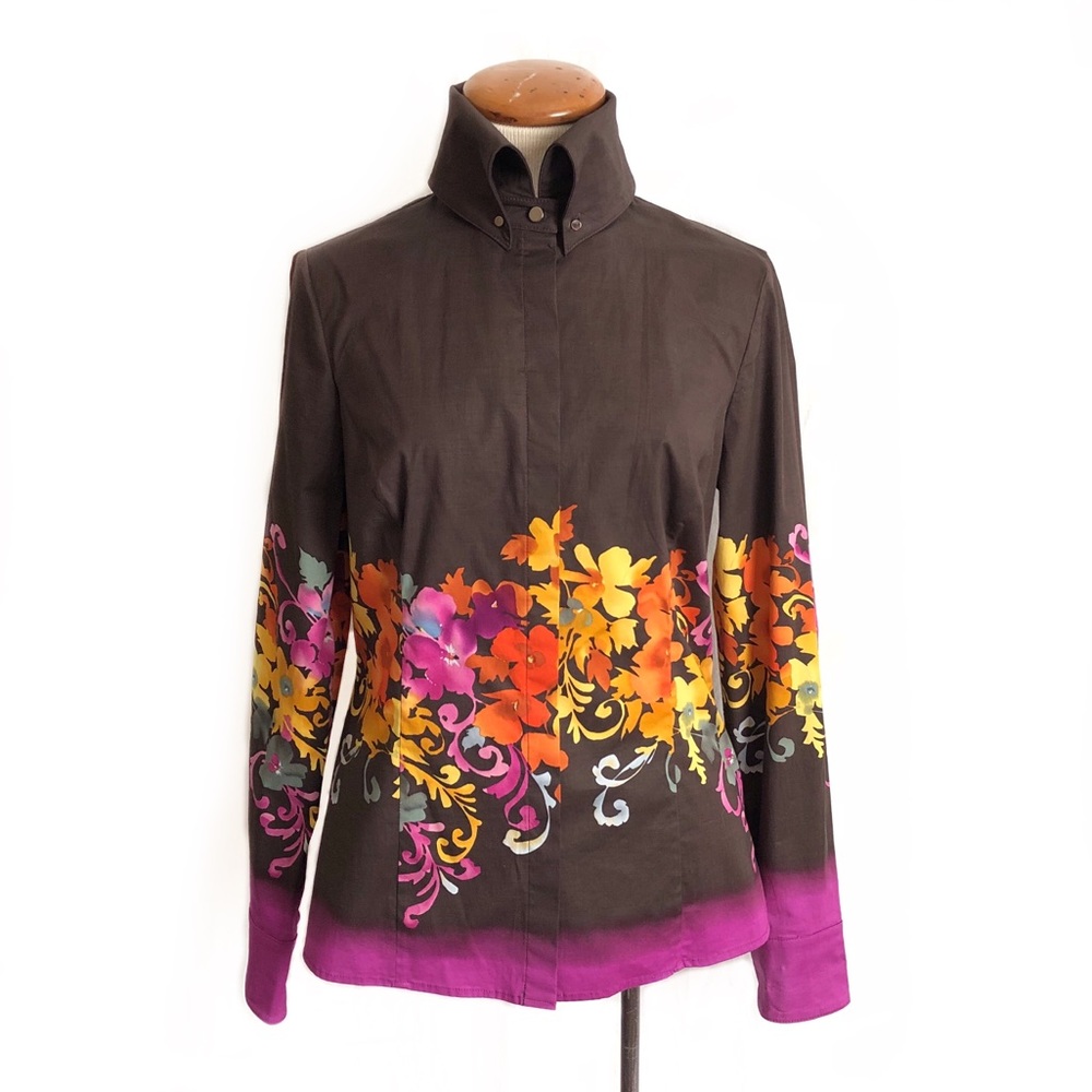 Etcetera Brown Floral Button Down Shirt